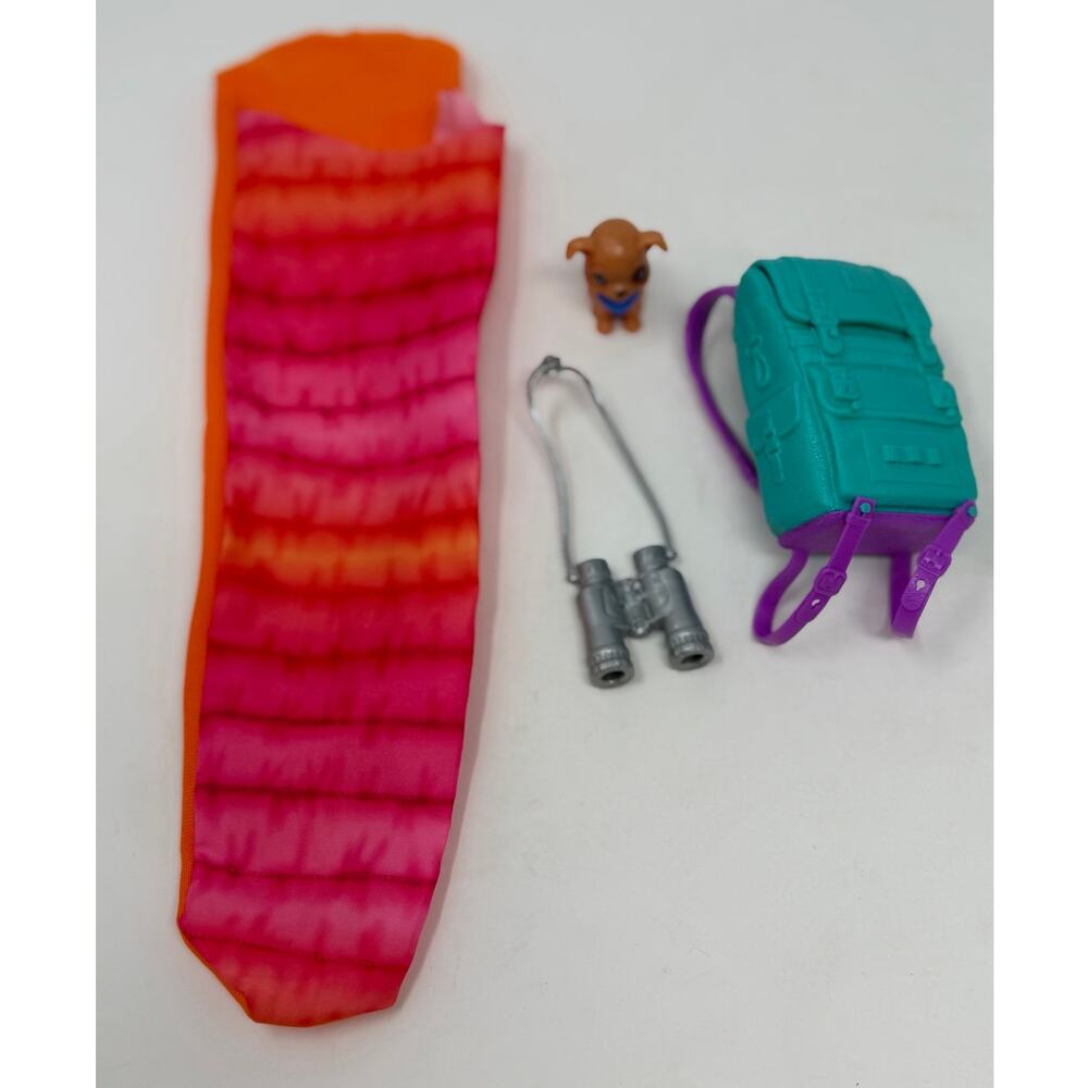 Barbie 'It Takes Two' Malibu Camping Trip Sleeping Bag Binoculars Backpack Puppy